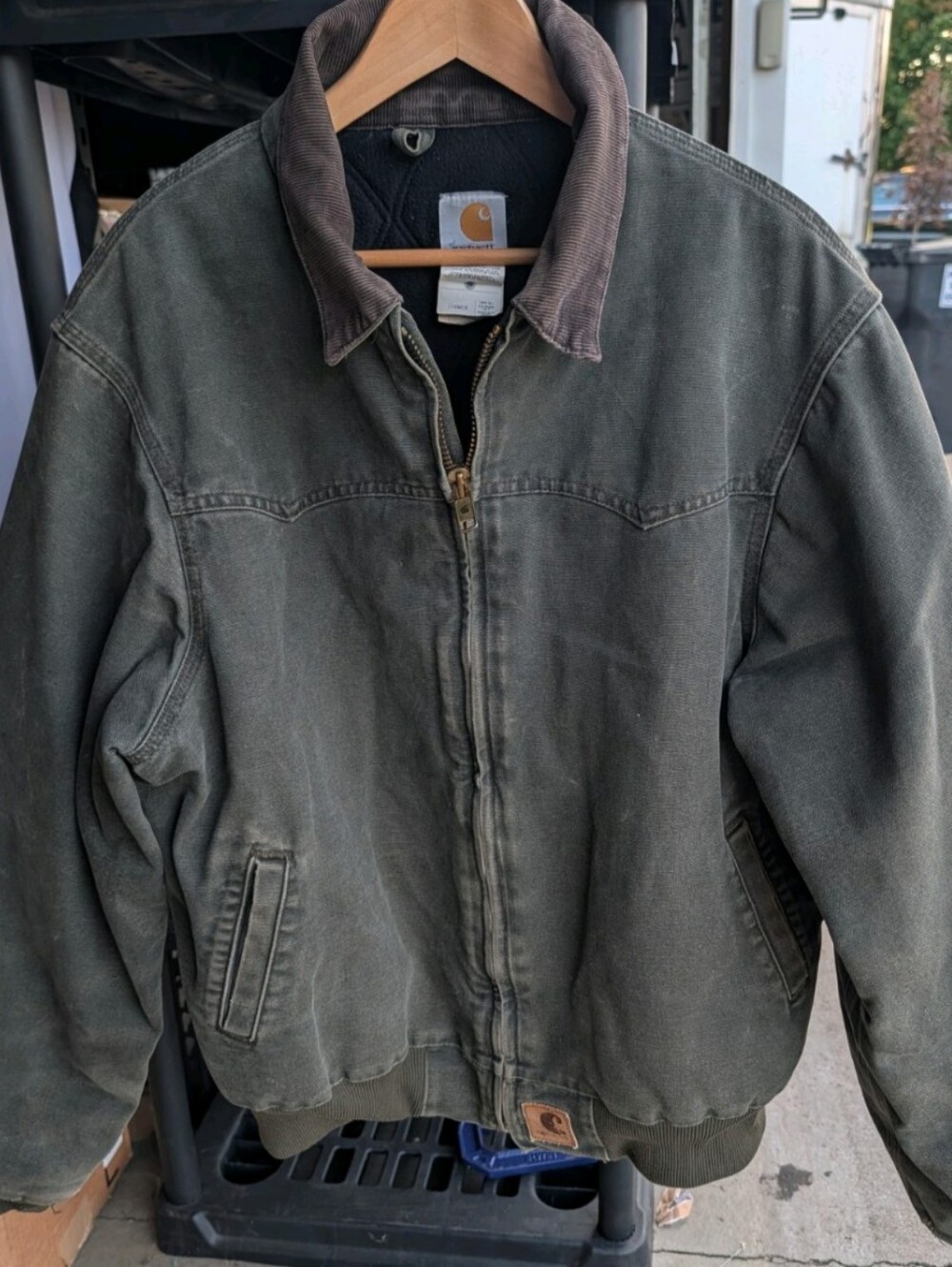 Vintage Carhartt J14 MOS Detroit Jacket Green Corduroy Collar men Large Tall